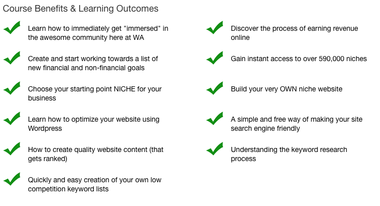 course outcomes for wealthy affiliate